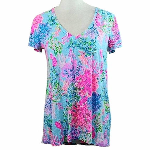 Lilly Pulitzer Etta V-neck Top in Celestial Blue Cay To My Heart - Picture 2 of 11